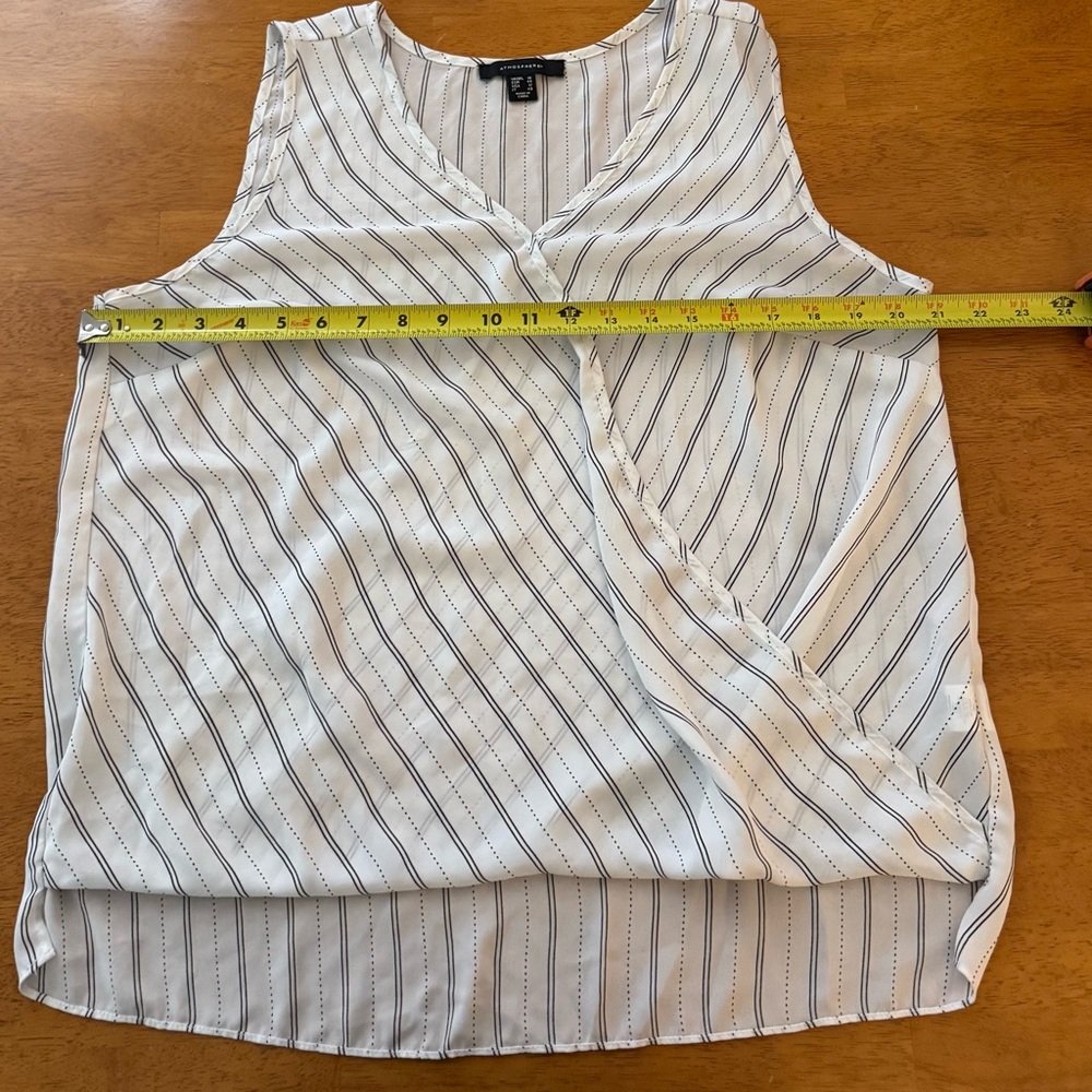 Atmosphere Women’s White and Black Sleeveless V Neck Striped Wrap Blouse Size 12 - Picture 5 of 8